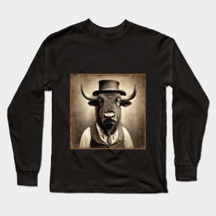 Victorian Bison Portrait Artistic Gift Fashion Bison Style Long Sleeve T-Shirt